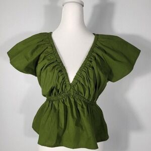 Universal Thread Women's Flutter Short Sleeve Blouse InGreen Ruffled Women's Top